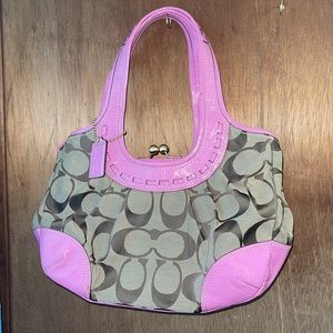 COPY - Pink and tan Coach bag with kiss lock